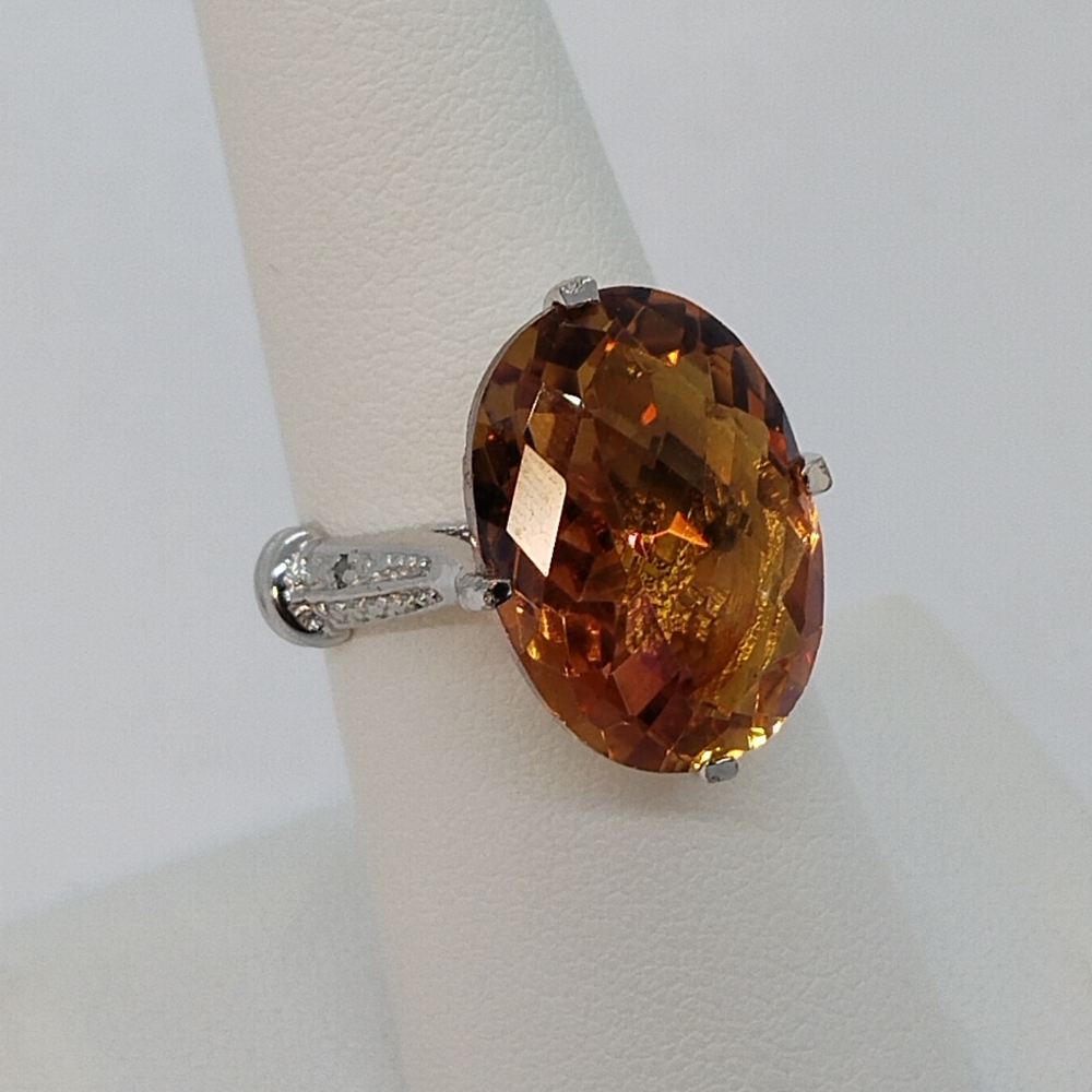 Gold and Silver Oval Gemstone Ring with Accent Diamonds